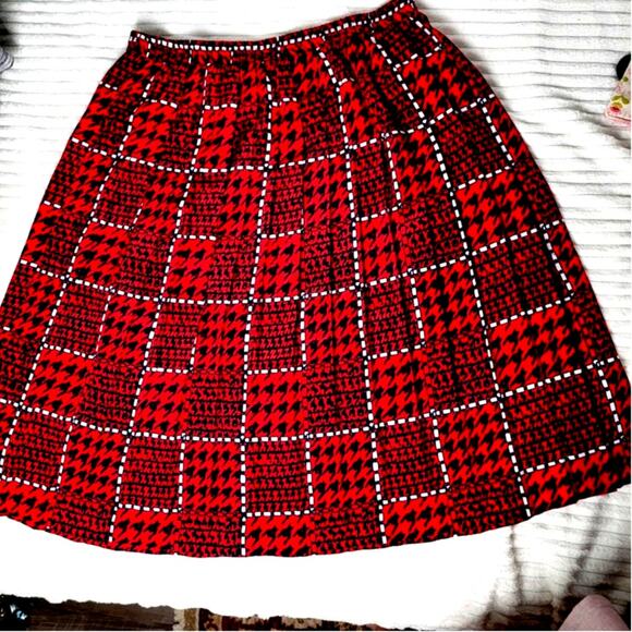 Andrea Gayle Collections Red Blue Houndstooth Midi Skirt Size 20 Elastic Waist - Picture 7 of 9